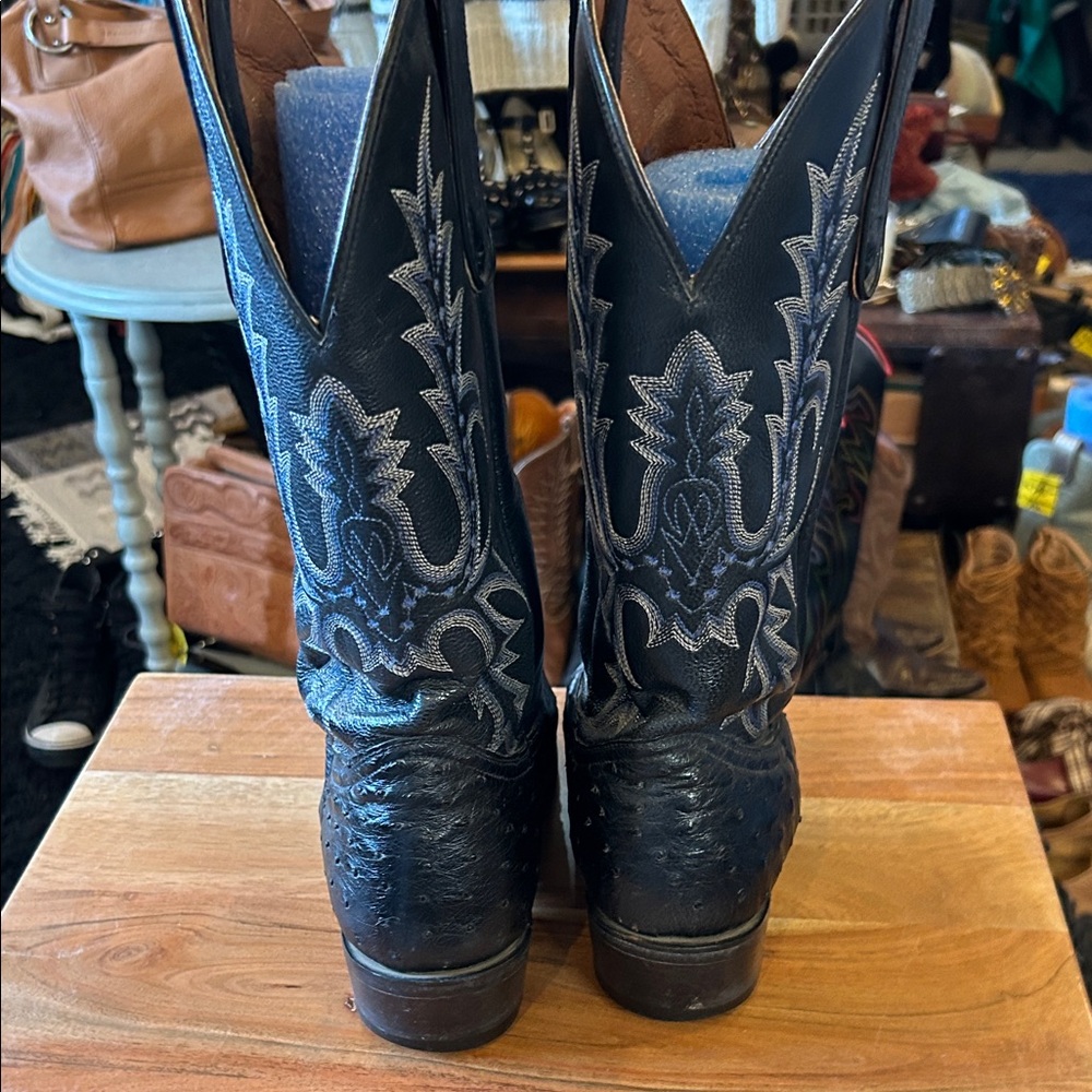 Black and Blue Ostrich leather Western Cowboy Boots - Picture 5 of 12